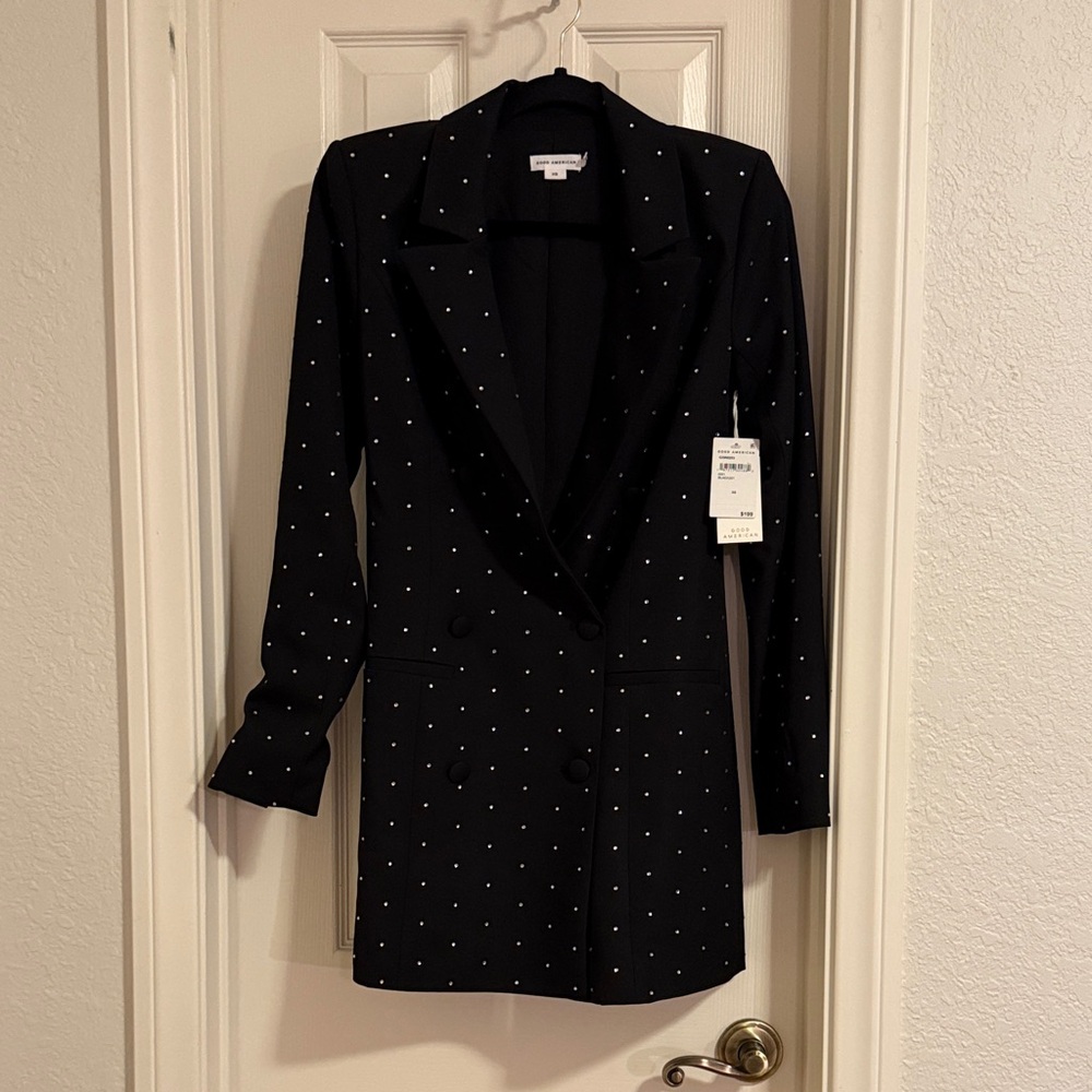 Good American Black Blazer mini dress with rhinestone - Picture 5 of 6